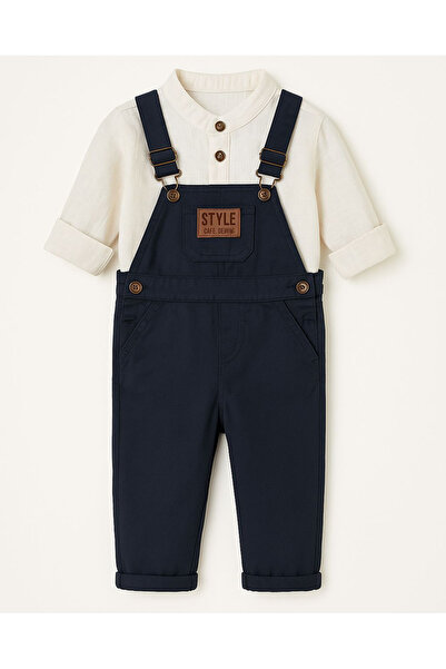 Emsun Erkek Bebek 2’Lİ Gömlekli Şık Tulum Takımı – Lacivert
