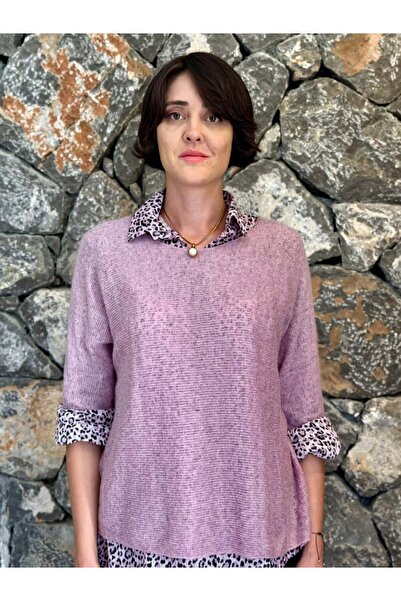 Punta Otantik Nc516020 Italian Leopard Pattern Scarf Men's Collar Sweater Lilac