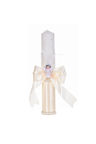 BebeNou Λαμπάδα Βάπτισης Angel Denikos® Ivory Δαντέλα C1184