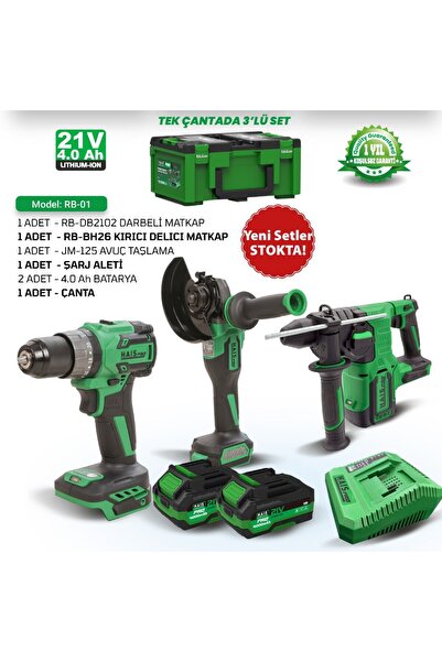 Hais HaisPro Akülü Set - 3'lü Profesyonel Akülü Set + 2X4 Ah Çift Akü - RB-01