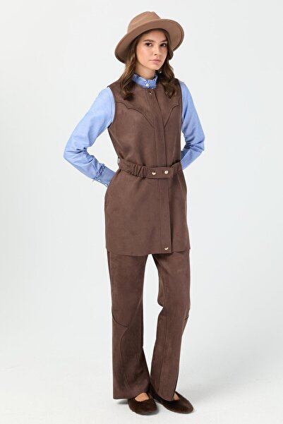 Esswaap Kemer Detaylı Süet Yelek Kahverengi