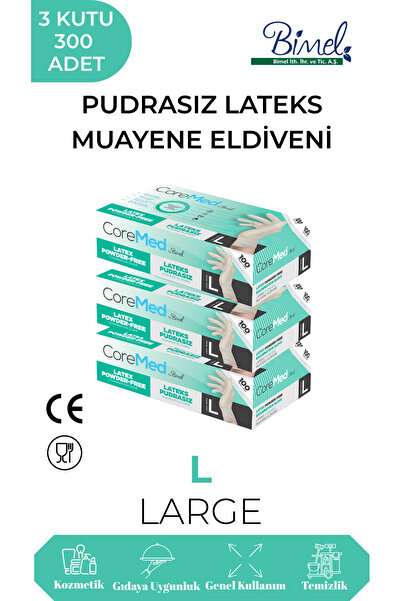 COREMED LATEKS PUDRASIZ MUAYENE ELDİVENİ L-3 PAKET 100'LÜ