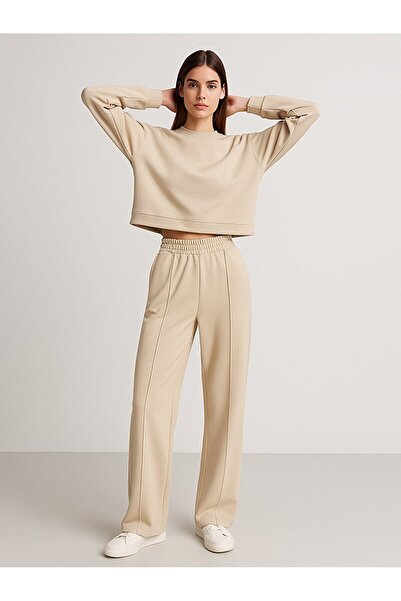 Ltb Yüksek Bel Rahat Kesim Krem Eşofman