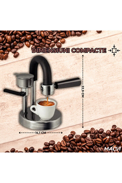 MACVI Kamira MACVI® Manual Espresso Maker, Stainless Steel, 4–5 Bar Pressure, for 1 or 2 Cups of Coffee