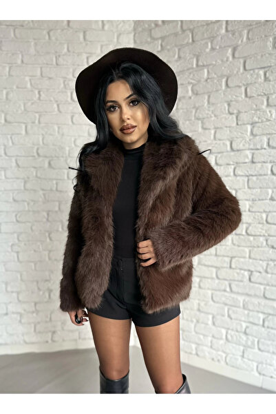 moneta boutique Women's Wide Collar Lined Faux Fur Coat