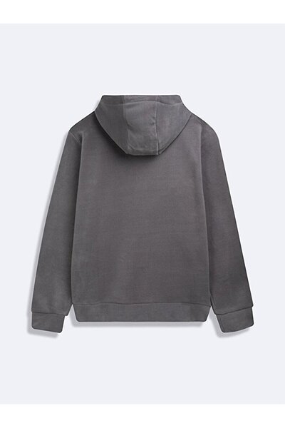 Ltb Fermuarlı Kapüşonlu Basıc Gri Sweatshırt