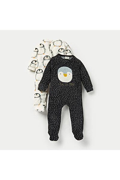 Juniors Penguin Print Closed Feet Sleepsuit with Button Closure - Set of 2