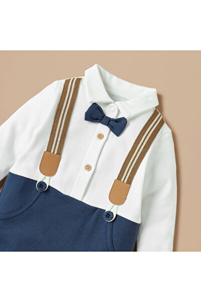 giggles Colourblock Closed Feet Sleepsuit with Bow Detail and Long Sleeves