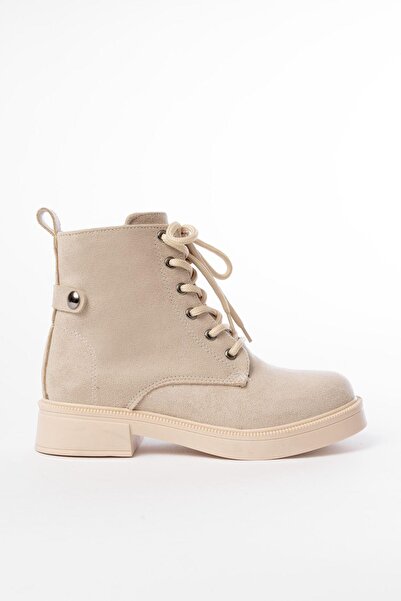 Aymood 02-2003 Beige Suede Lace-Up Zippered Casual Women's Boots