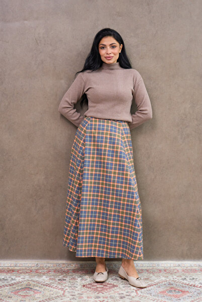 KÜÇÜĞÜM BUTİK Orange Four-Piece Plaid Skirt