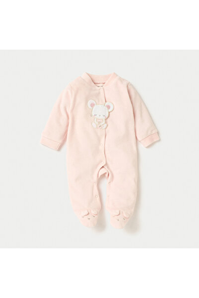 Juniors Mouse Applique Closed Feet Velour Sleepsuit with Button Closure