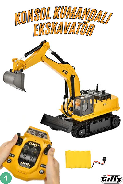 giffy Oyuncak Uzaktan Konsol Kumandalı Ekskavatör Kepçesi Hareketli ve Damperli Kamyon Şarjlı 2'si 1 Arada