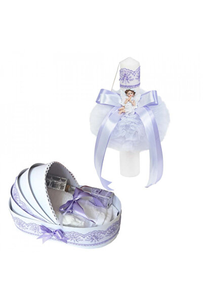 BebeNou Set botez și lumânare Înger Lila pentru fete Denikos® 586