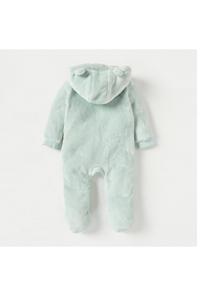 Juniors Solid Fleece Closed Feet Hooded Sleepsuit with Zip Closure and Ear Applique