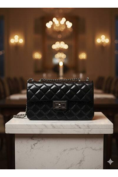 emaar fashion Kadın Siyah Kapitone Desenli Zincir Askılı Omuz ve Çapraz Çanta