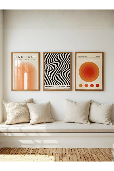 fuart.co Orange Bauhaus 3lüPoster Seti,Modern Duvar Posteri, Sanat Posteri, Ç...