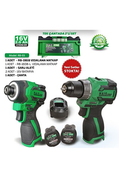 Hais HaisPro Akülü Set - 2'li Profesyonel 16V Akülü Set + 2X2 Ah Çift Akü - RB-03