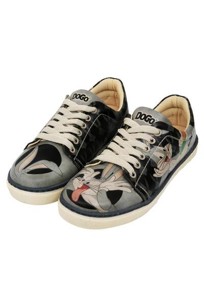 Dogo Women's Vegan Leather Black Sneakers - Warner Bros Bugs Bunny Playful Bugs Design