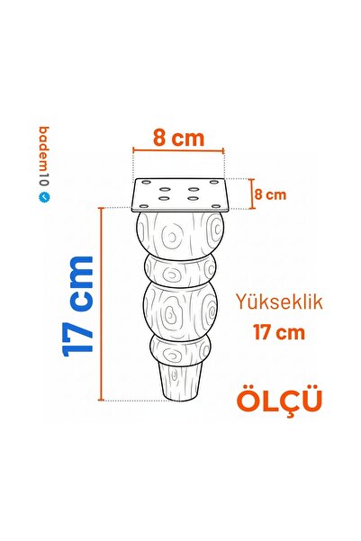 Badem10 Bohemian 17 cm Set of 4 Unpainted Raw Natural Wood Leg Cylinder Furniture Armchair Sofa Leg Including Bracket