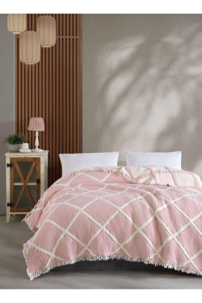 metin tekstil Cuvertură de pat dublă și pătură din muselină ISKANDİNAV cu 8 s...