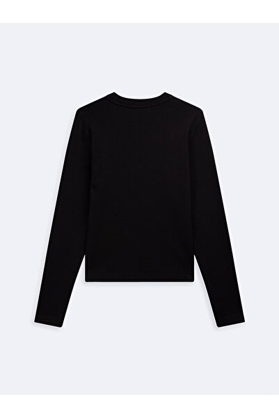 Ltb Long Sleeve Crew Neck Basic Black Sweatshirt