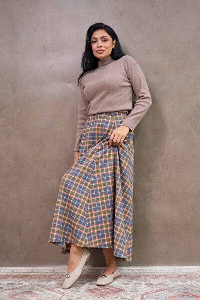 KÜÇÜĞÜM BUTİK Orange Four-Piece Plaid Skirt