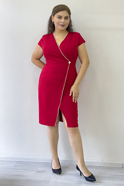 the ZKS Women's Double-Breasted Collar Midi Length Plus Size Dress Green, Red, Black, Cobalt , White