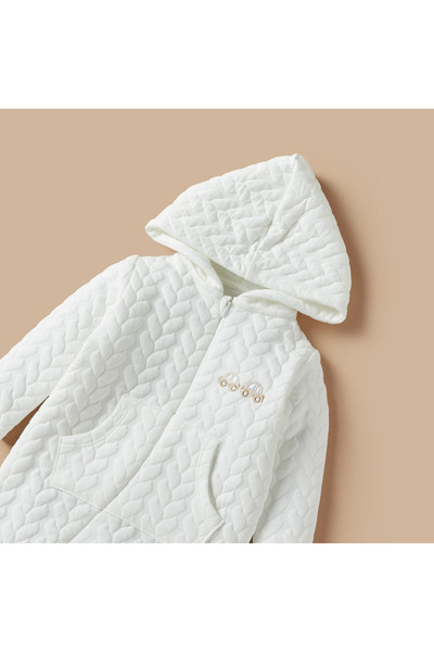 giggles Quilted Sleepsuit with Hood and Car Embroidery Detail