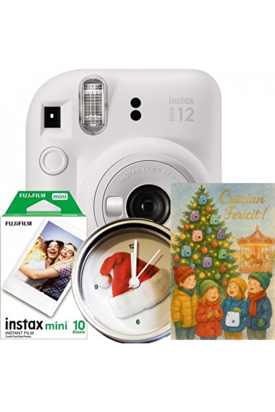 Fujifilm Pachet cameră instantanee Instax Mini 12 de Crăciun - Alb cu 10 filme, felicitare și Crăciun