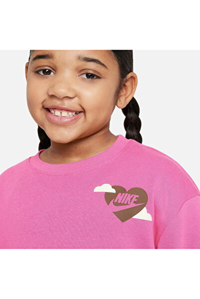 Nike Pink Double Yarn Unlined Crew Neck Girls' Sweatshirt (3-7 Years)