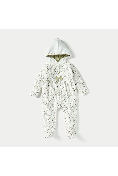 Juniors All-Over Print Hooded Sleepsuit with Snap Button Closure