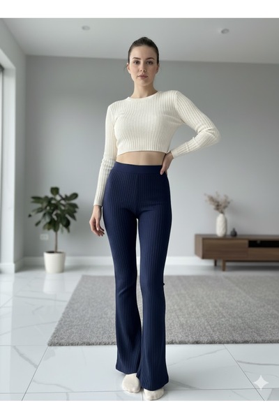 FAMESTEKSTİL KADIN LACİVERT FİTİLLİ TAYT