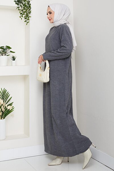 hafsamina Corded Fabric Knitwear Dress Smoked Hm2247