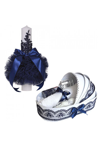 BebeNou Σετ Βάπτισης Λαμπάδες & Ρόμπα Μπλε Αγόρι Denikos® 753