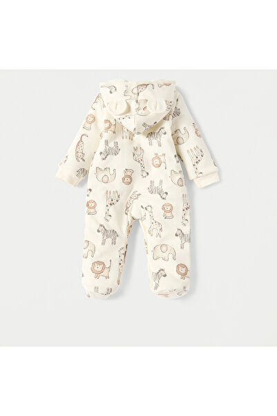 Juniors All-Over Wild Animal Print Closed Feet Sleepsuit with Hood