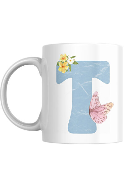 SiestaSafari Coffee Mug with Letter T - Personalized Alphabet with Floral Butterfly, Gift for Woman