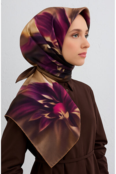 Vissona Tivil Silk Scarf 51132 Dark Mink Textured Pattern