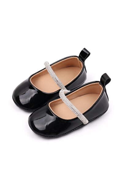 BebeNou Black Patent Baby Shoes with Rhinestone Strap 3179-1
