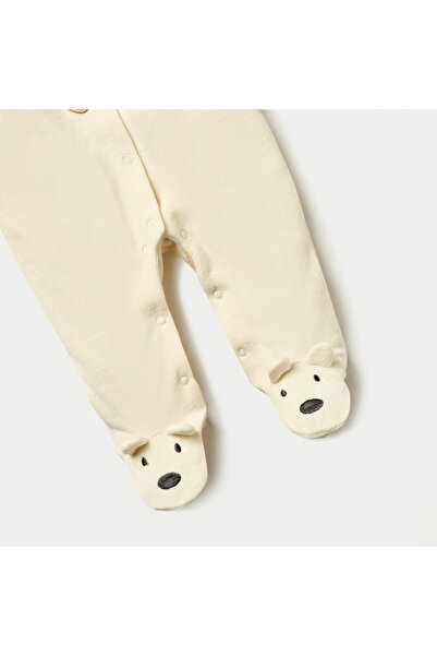 Juniors Bear Applique Velour Closed Feet Sleepsuit with Snap Button Closure