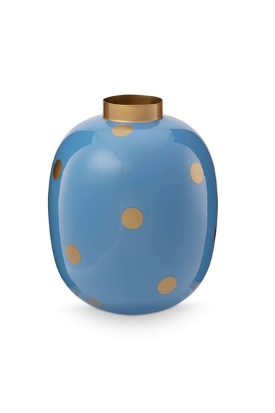 Pip Studio Decorative vase, metal, Pip Studio, Dots Light Blue/Gold, 32 cm, Dot Delight collection