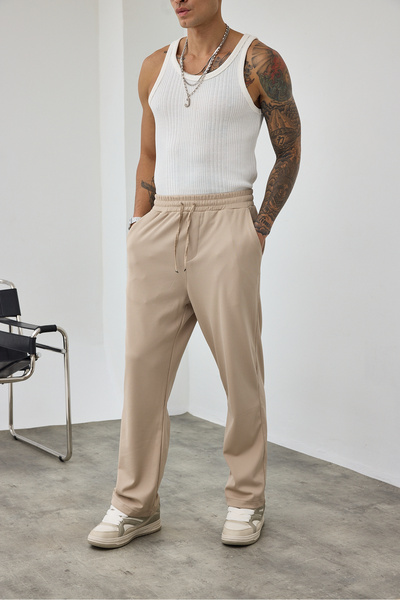 MADZEYMODA Premium Men's Baggy Fit Jacquard Beige Jogger Pants Ls-22069