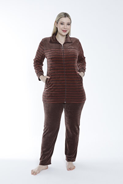 ROMEO LİFE Γυναικείο σετ φόρμας με βαμβακερό φερμουάρ και βελούδο - Πλακάκι 2287-B