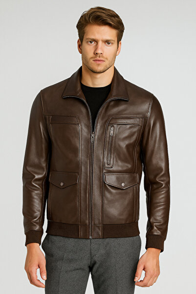 LİDYA DERİ Men's Genuine Real Leather Jacket Coat