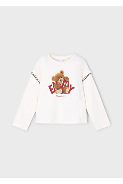 MAYORAL Bear Printed Long Sleeve T-Shirt for Ages 4-10 - Cream - Red