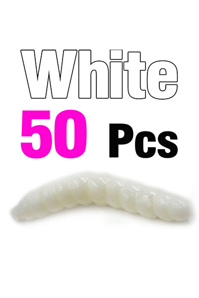 Choice طُعم صيد أبيض من MNFT، 50 قطعة، بطول 3.8 سم، على شكل دودة نابضة بالحيا...