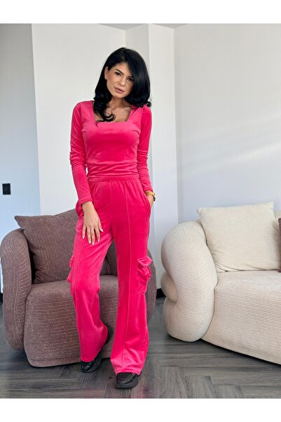 RAMONA BADESCU EXCLUSIVE Elegant women's suit - blouse with square neckline and pants with patch pockets