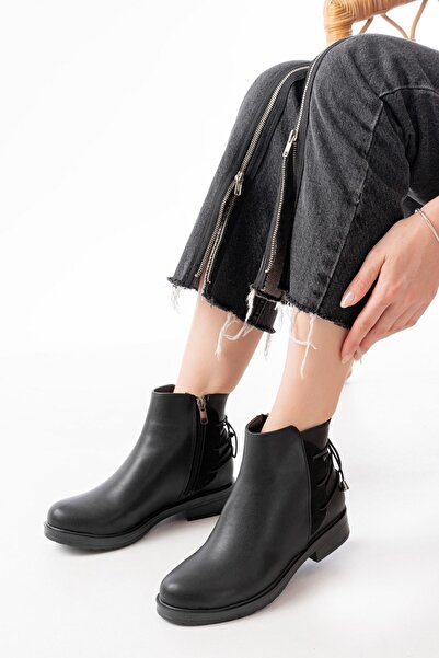 Aymood 165-209 Black Back Lace Accessory Zippered Daily Women's Boots