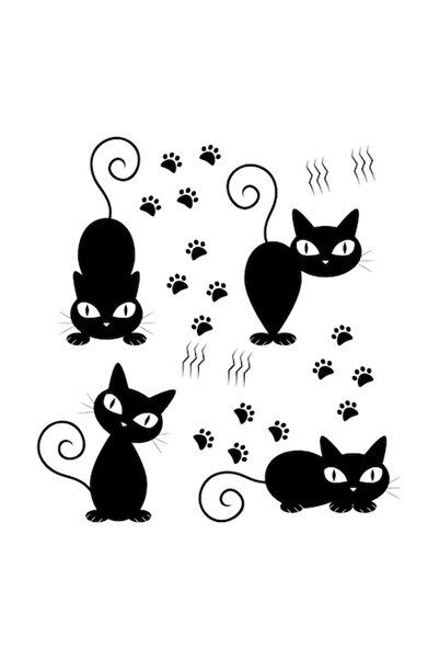 Oracal Set Stickere Decorative de Perete 4 Pisici Negre,