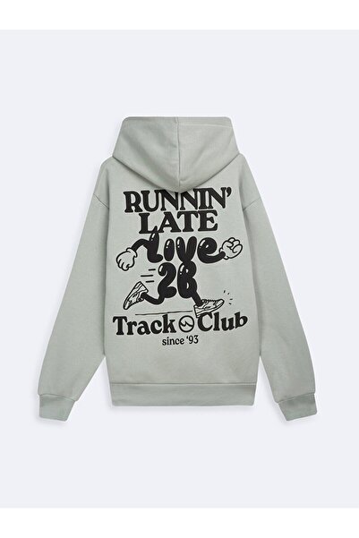 Ltb Дългоръкава зелена суитшърт с качулка и надпис