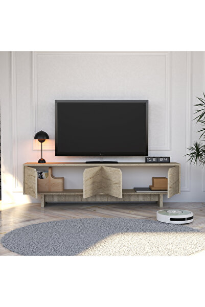 ALONEX HOME TURAN TRAVERTEN TV Ünitesi - 180 cm Modern Tasarım, Ekonomik Tv Ünitesi, Kulpsuz
